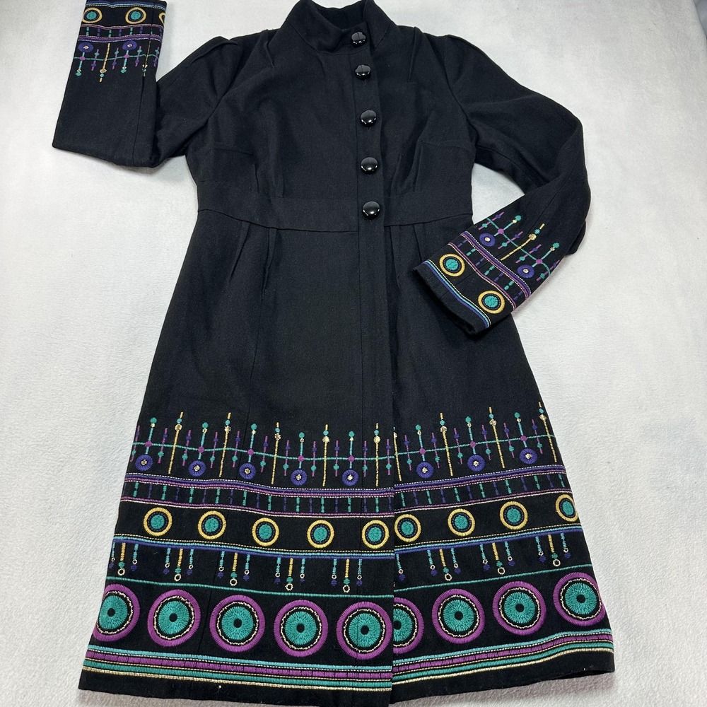 Plenty by Tracy Reese Coat Womens 6 Black Embroidered Boho Anthropologie Casual